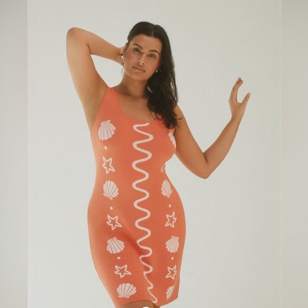 Flat White Orange Shell Pattern Dress Size XL NWT - image 1